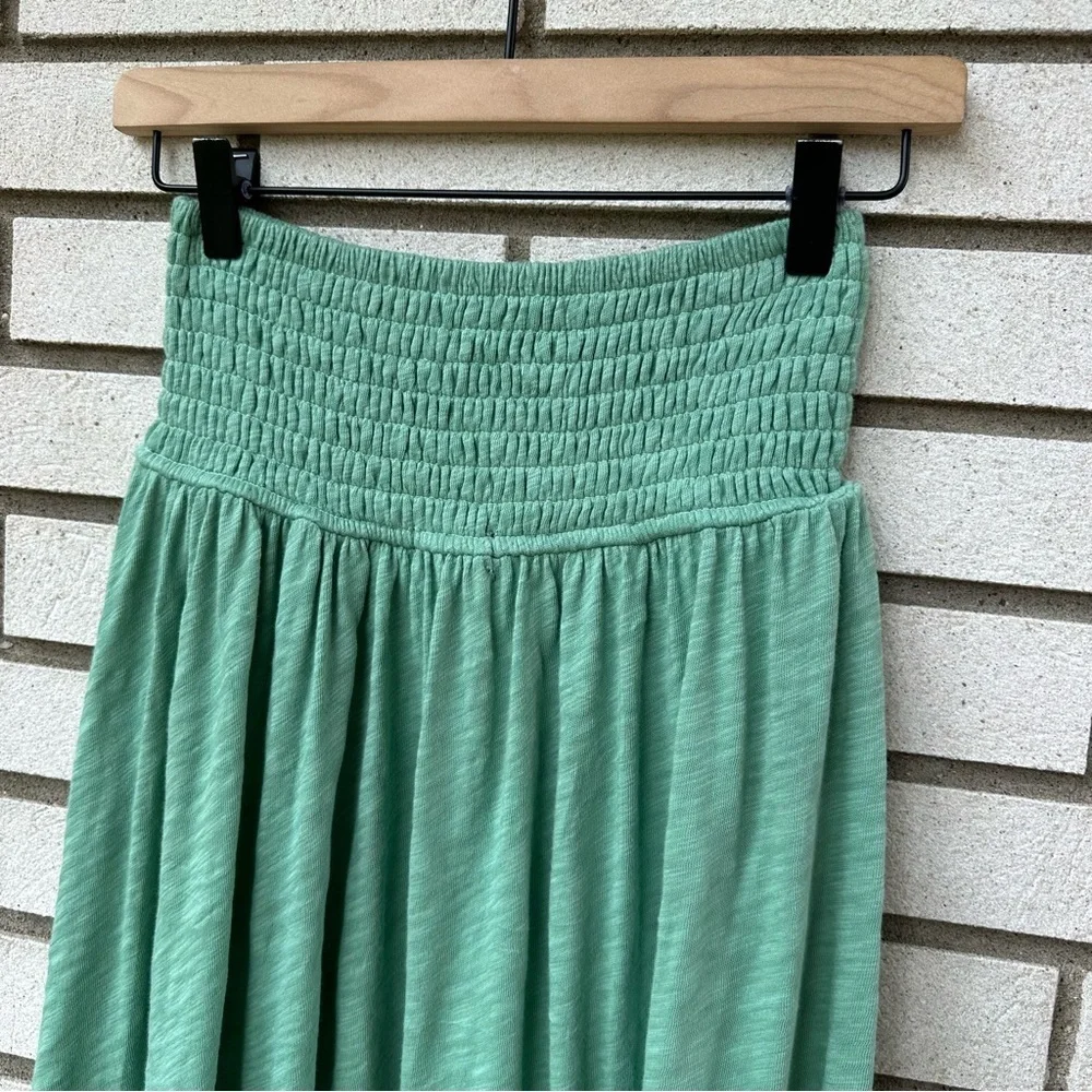 ATM Anthony Thomas Melillo Green Cotton Smocked Waist Raw Hem Skirt XS Boho Chic